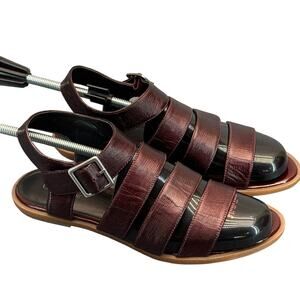 Calvin Klein Roman Gladiator Burgundy Strappy Ankle Buckle Sandal Women 8